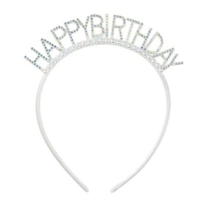 Happy Birthday Headband “Silver with Pearls”