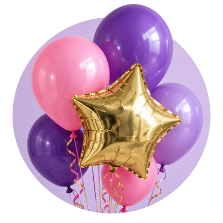 Pink and purple balloons with a gold foil star