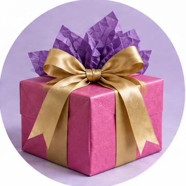 Pink gift box with a gold ribbon