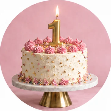 Celebration cake with a gold number candle