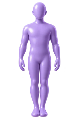 Purple 3D adult man, approximately 1.75 metres tall