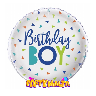 Birthday Boy Sliver and Multi Coloured Triangles 18 inch Foil Balloon